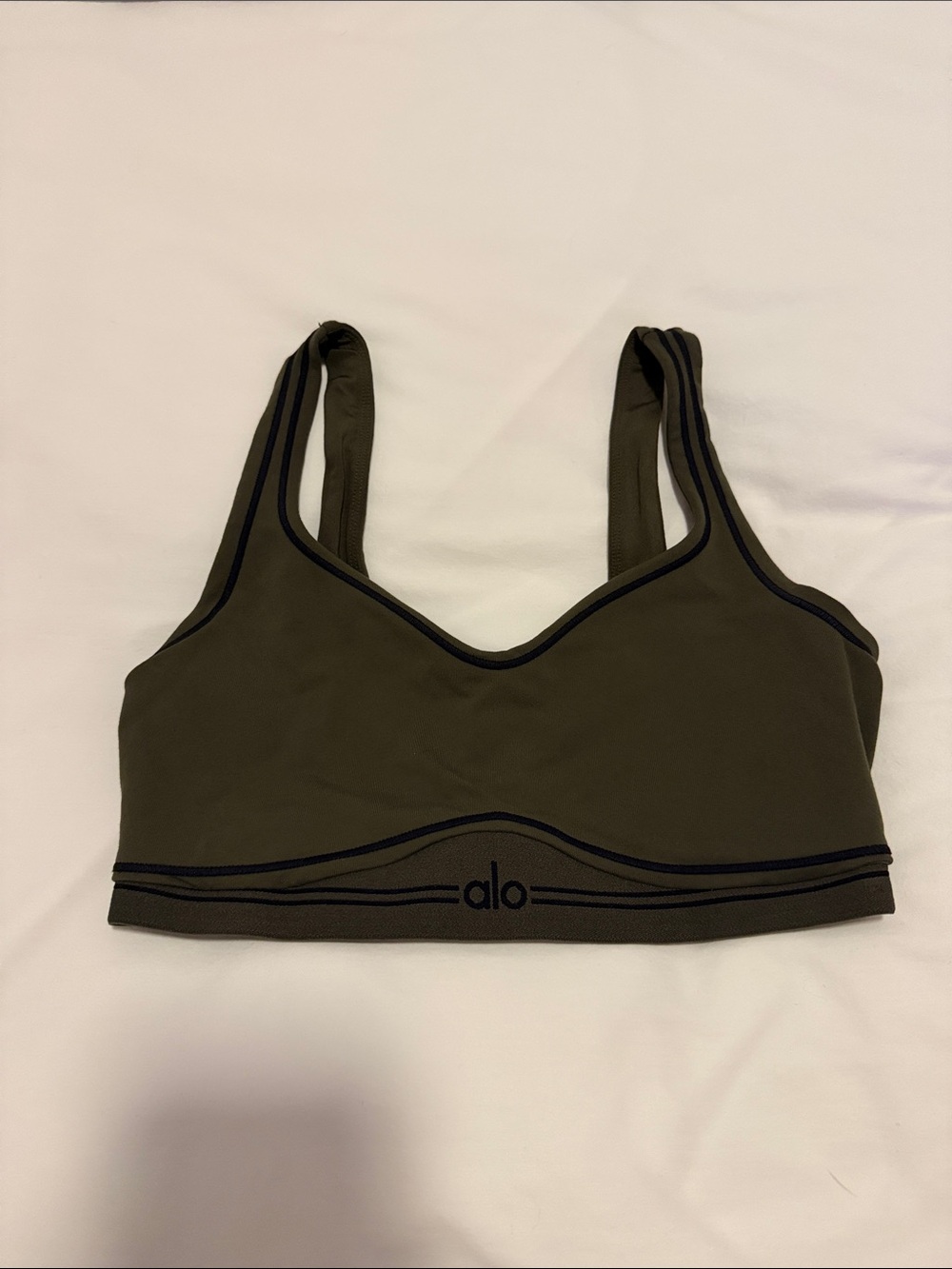 ALO Yoga Olive Green Sports Bra with Black Trim